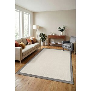 Çerçeveli Bohem Dokunuşlu Doğal Tonlarda Modern Sisal Gri Krem Renk Halı 200x290 cm