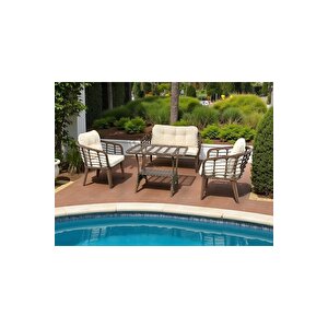 Kartepe 2 1 1 Rattan Bahçe Balkon Takımı,kahve Rattan/krem Kumaş