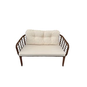 Kartepe 2 1 1 Rattan Bahçe Balkon Takımı,kahve Rattan/krem Kumaş