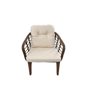 Kartepe 2 1 1 Rattan Bahçe Balkon Takımı,kahve Rattan/krem Kumaş