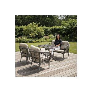 Kartepe 2 1 1 Rattan Bahçe Balkon Takımı,antrasit Gri Rattan/gri Kumaş Antrasit