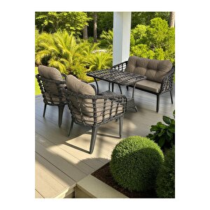 Kartepe 2 1 1 Rattan Bahçe Balkon Takımı,antrasit Gri Rattan/gri Kumaş Antrasit