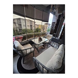 Kartepe 2 1 1 Rattan Bahçe Balkon Takımı,gri Rattan/krem Kumaş