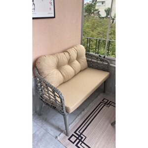 Kartepe 2 1 1 Rattan Bahçe Balkon Takımı,bej Kumaş/gri Rattan Örgü