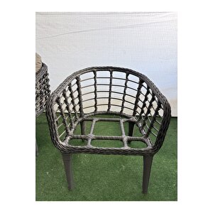 Kartepe 4 Tekli Oturak 1 Sehpa Bahçe Balkon Mutfak Takımı, Gri Rattan Gri Kumaş