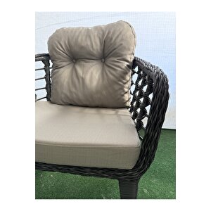 Kartepe 4 Tekli Oturak 1 Sehpa Bahçe Balkon Mutfak Takımı, Gri Rattan Gri Kumaş