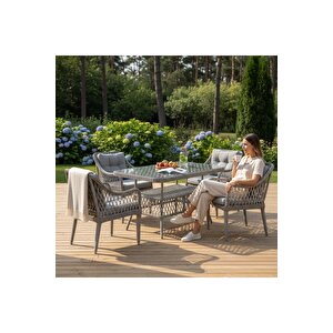 Medya 4 Sandalye Masa(70*120) Bahçe Balkon Mutfak Takımı, Gri(asos3)