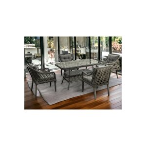 Medya 4 Sandalye Masa(70*120) Bahçe Balkon Mutfak Takımı, Gri(asos3)