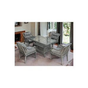 Medya 4 Sandalye Masa(70*120) Bahçe Balkon Mutfak Takımı, Gri(asos3)