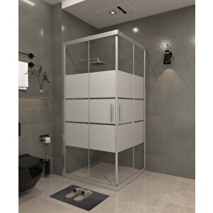 110 X 110 Kumlama  Cam Desen 03  Kare Köşe Girişli Kabin Parlak Profil 6mm 110x110 cm