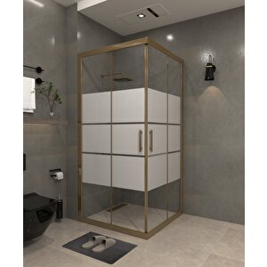 90 X 90 Kumlama  Cam Desen 03  Kare Köşe Girişli Kabin İnox Profil 6mm 90x90 cm