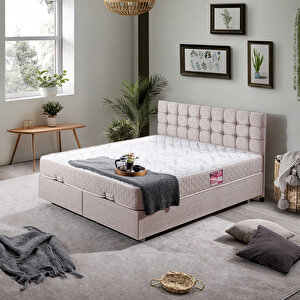 Venedik Çift Kişilik Baza Başlık Letto Yatak Seti Krem 150x200 cm