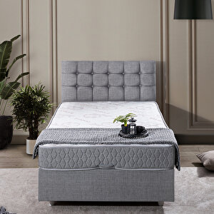 Venedik Tek Kişilik Baza Başlık Seti Açık Gri 90x200 cm