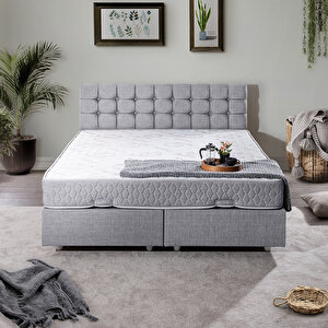 Venedik Çift Kişilik Baza Başlık Letto Yatak Seti Açık Gri 160x200 cm