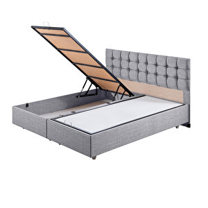 Venedik Çift Kişilik Baza Başlık Letto Yatak Seti Açık Gri