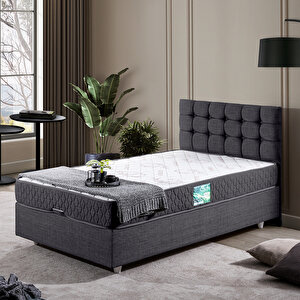 Venedik Tek Kişilik Baza Başlık Comfort Ortopedik Yatak Seti Antrasit 100x200 cm