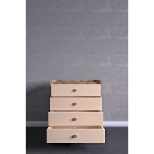 İda 4 Çekmeceli Şifonyer Meşe-vizon Bej