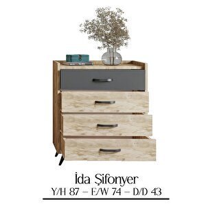 İda 4 Çekmeceli Şifonyer Atlantik Çam-antrasit