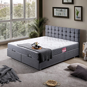 Venedik Çift Kişilik Baza Başlık Letto Yatak Seti Gri 150x200 cm