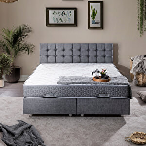 Venedik Çift Kişilik Baza Başlık Letto Yatak Seti Gri 150x200 cm