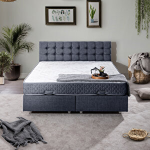 Venedik Çift Kişilik Baza Başlık Letto Yatak Seti Lacivert 140x190 cm