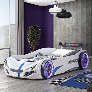 Arabalı Yatak, Merso Rüzgarlıklı Full Ledli Arabalı Yatak  Beyaz