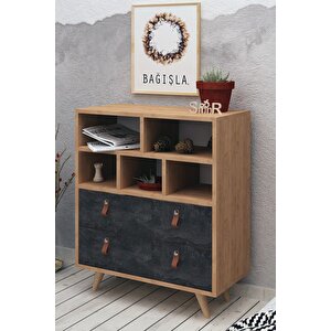 Beggu 2 Çekmeceli Şifonyer Safir Meşe-koyu Beton Beton Gri