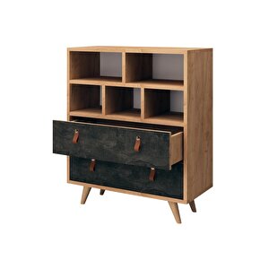 Beggu 2 Çekmeceli Şifonyer Safir Meşe-koyu Beton Beton Gri