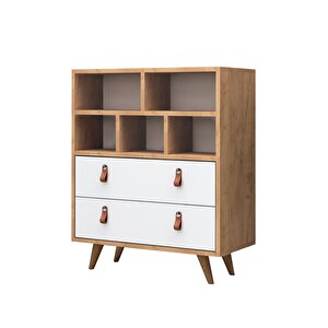 Beggu 2 Çekmeceli Şifonyer Safir Meşe-beyaz Beyaz