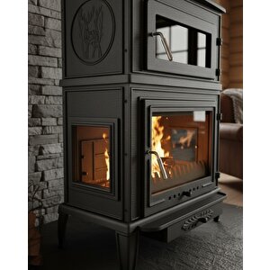 Stove Salda Üç Camlı Yan Kapak Fırınlı Döküm Şömine Soba