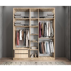 Harika Beş Kapaklı Gardırop Meşe G.b.h_4_200cm 200 cm