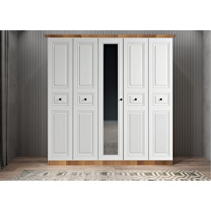 Bar Membran Beş Kapaklı Gardırop Ceviz&beyaz G.b.m.b_5_175cm 175 cm