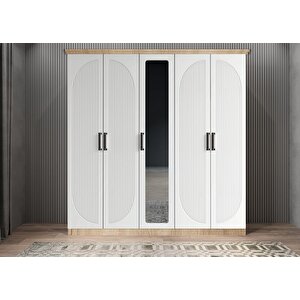 Harika Membran Beş Kapaklı Gardırop Meşe&beyazg.b.m.h_4_200cm