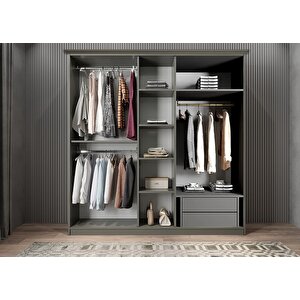 Life Membran Beş Kapaklı Gardırop Antrasit&beyaz G.b.m.l_2_200cm 200 cm