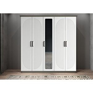 Harika Membran Beş Kapaklı Gardırop Antirasit&beyaz G.b.m.h_2_200cm 200 cm