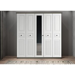 Bar Membran Beş Kapaklı Gardırop Antresit&beyaz G.b.m.b_2_200cm