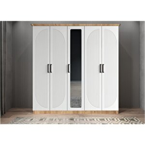 Harika Membran Beş Kapaklı Gardırop Çam&beyazg.b.m.h_3_200cm 200 cm