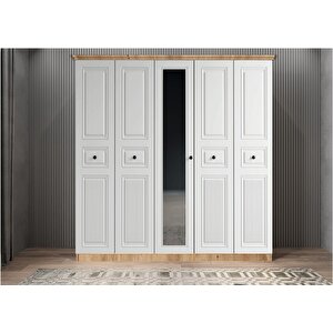 Bar Membran Beş Kapaklı Gardırop Çam&beyaz  G.b.m.b_3_ 175cm 175 cm