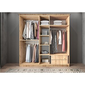 Bar Membran Beş Kapaklı Gardırop Çam&beyaz  G.b.m.b_3_ 200cm 200 cm