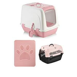 Xxl Kedi Tuvaleti Başlangıç Seti (tuvalet+paspas+taşıma Çantası) Pembe