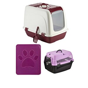Xxl Kedi Tuvaleti Başlangıç Seti (tuvalet+paspas+taşıma Çantası) Fuşya