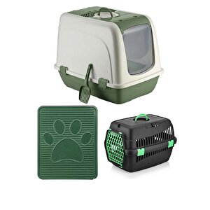 Xxl Kedi Tuvaleti Başlangıç Seti (tuvalet+paspas+taşıma Çantası) Yeşil