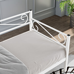 Luna Daybed Metal Karyola – Beyaz Ölçü Seçenekli | Yan & Arka Ferforce Destekli 90x200 cm