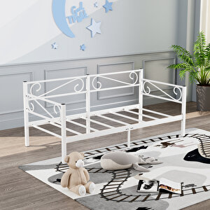Luna Daybed Metal Karyola – Beyaz Ölçü Seçenekli | Yan & Arka Ferforce Destekli 90x200 cm