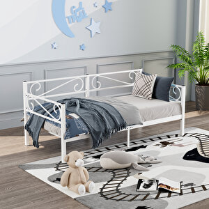 Luna Daybed Metal Karyola – Beyaz Ölçü Seçenekli | Yan & Arka Ferforce Destekli 100x200 cm