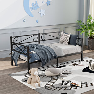 Luna Daybed Metal Karyola – Siyah Ölçü Seçenekli | Yan & Arka Ferforce Destekli 100x200 cm