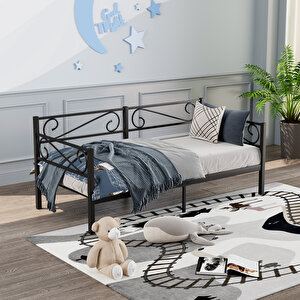 Luna Daybed Metal Karyola – Siyah Ölçü Seçenekli | Yan & Arka Ferforce Destekli 90x200 cm