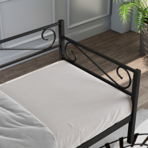 Luna Daybed Metal Karyola – Siyah Ölçü Seçenekli | Yan & Arka Ferforce Destekli 90x200 cm