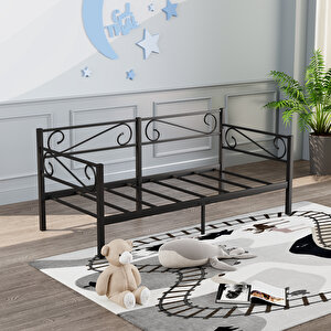 Luna Daybed Metal Karyola – Siyah Ölçü Seçenekli | Yan & Arka Ferforce Destekli 90x200 cm