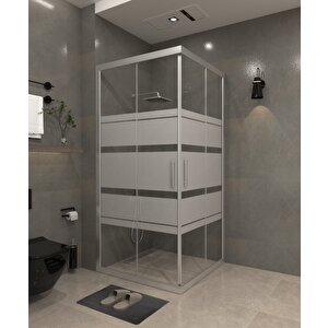 110 X 110 Kumlama  Cam Desen 04  Kare Köşe Girişli Kabin Parlak Profil 6mm 110x110 cm